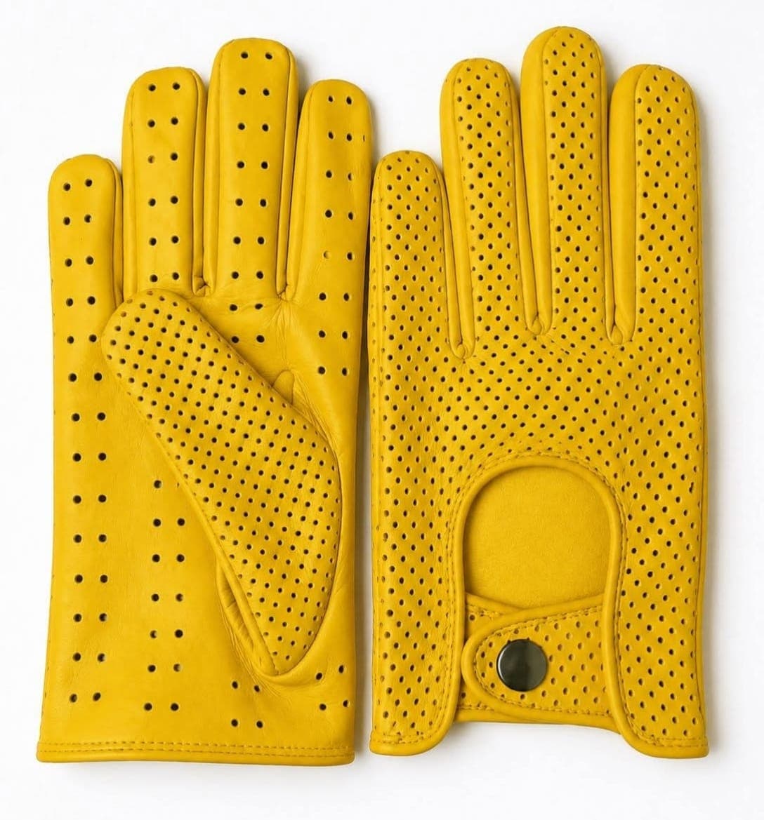 Perforated Yellow Leather Driving Gloves