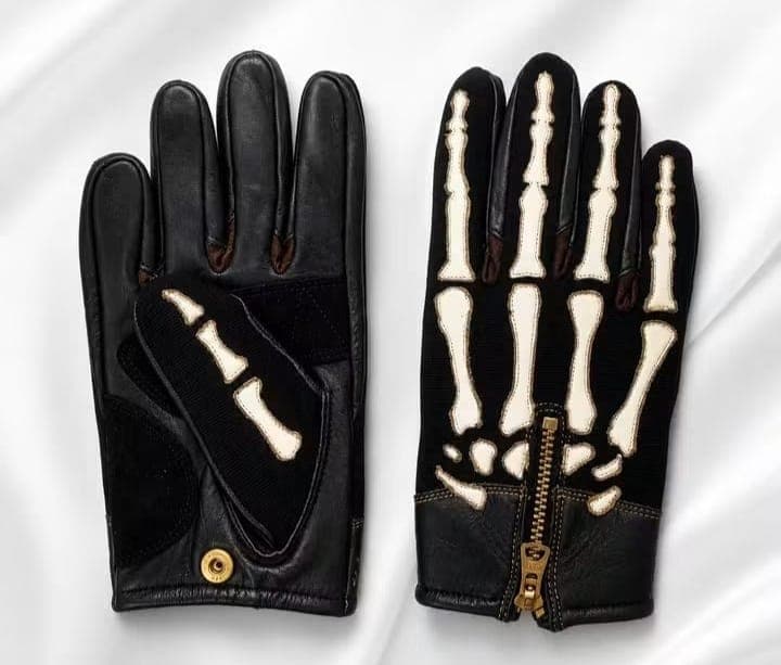 Skeleton Bone Leather Zip Gloves