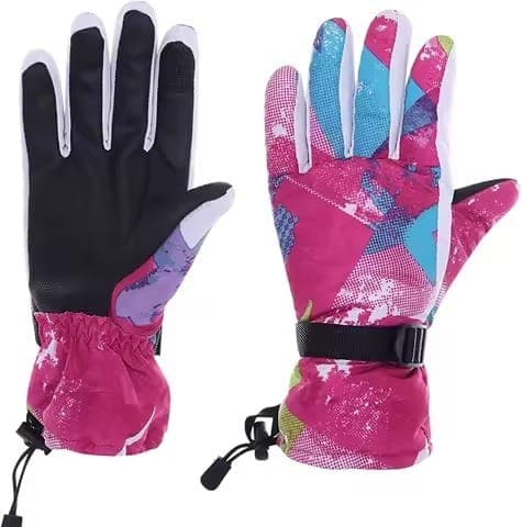 Pink Geometric Print Waterproof Ski Snowboard Gloves