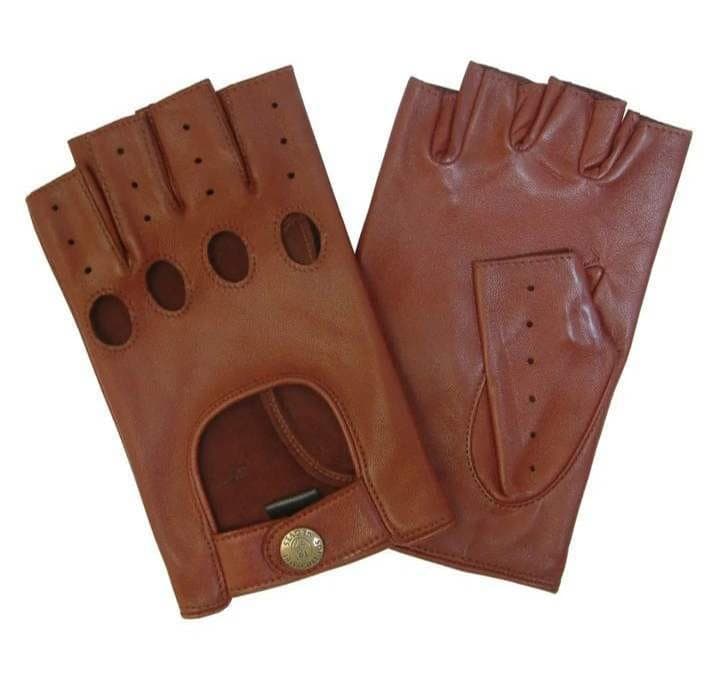 Brown Fingerless Leather Driving Gloves