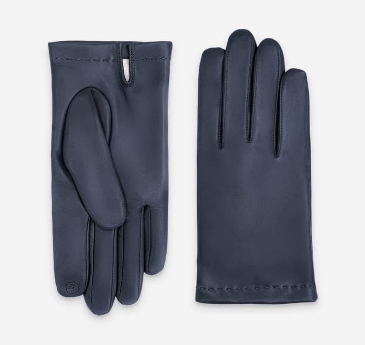 Classic Navy Blue Leather Dress Gloves with Accent Stitching