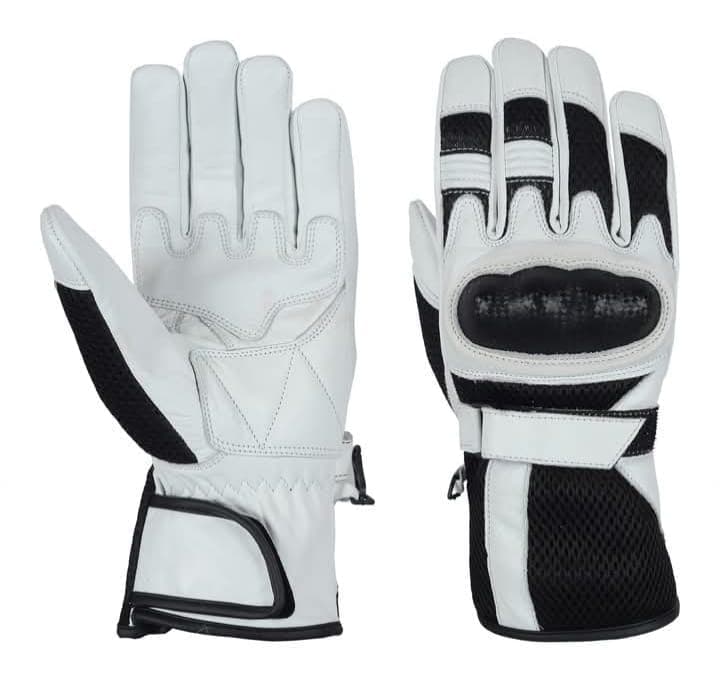 White & Black Carbon Fiber Knuckle Gauntlet Motorcycle Gloves
